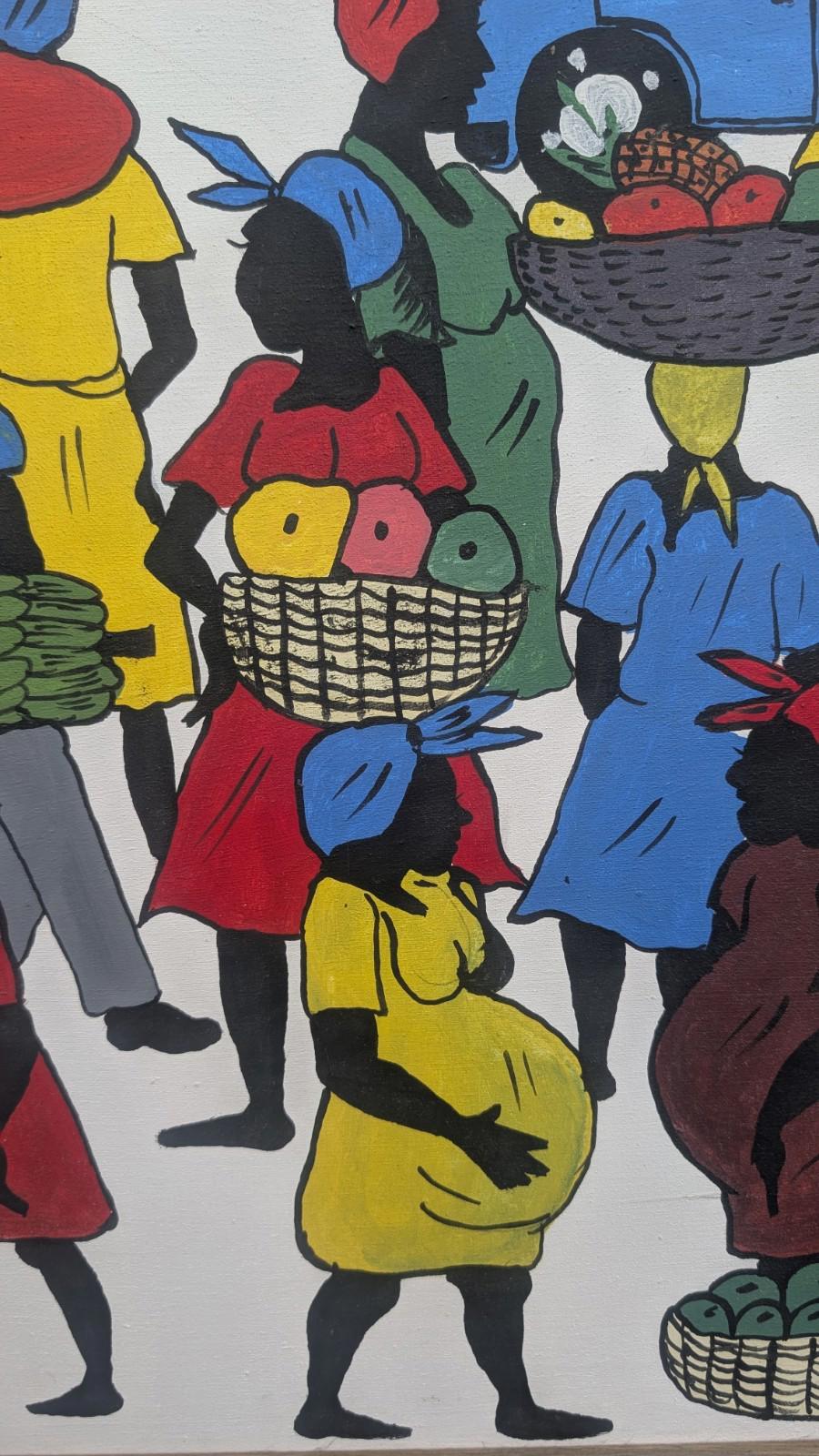 SUPERB COLOURFUL VINTAGE SIGNED OIL PAINTING ON CANVAS JEFF JAMAICA WEST INDIES