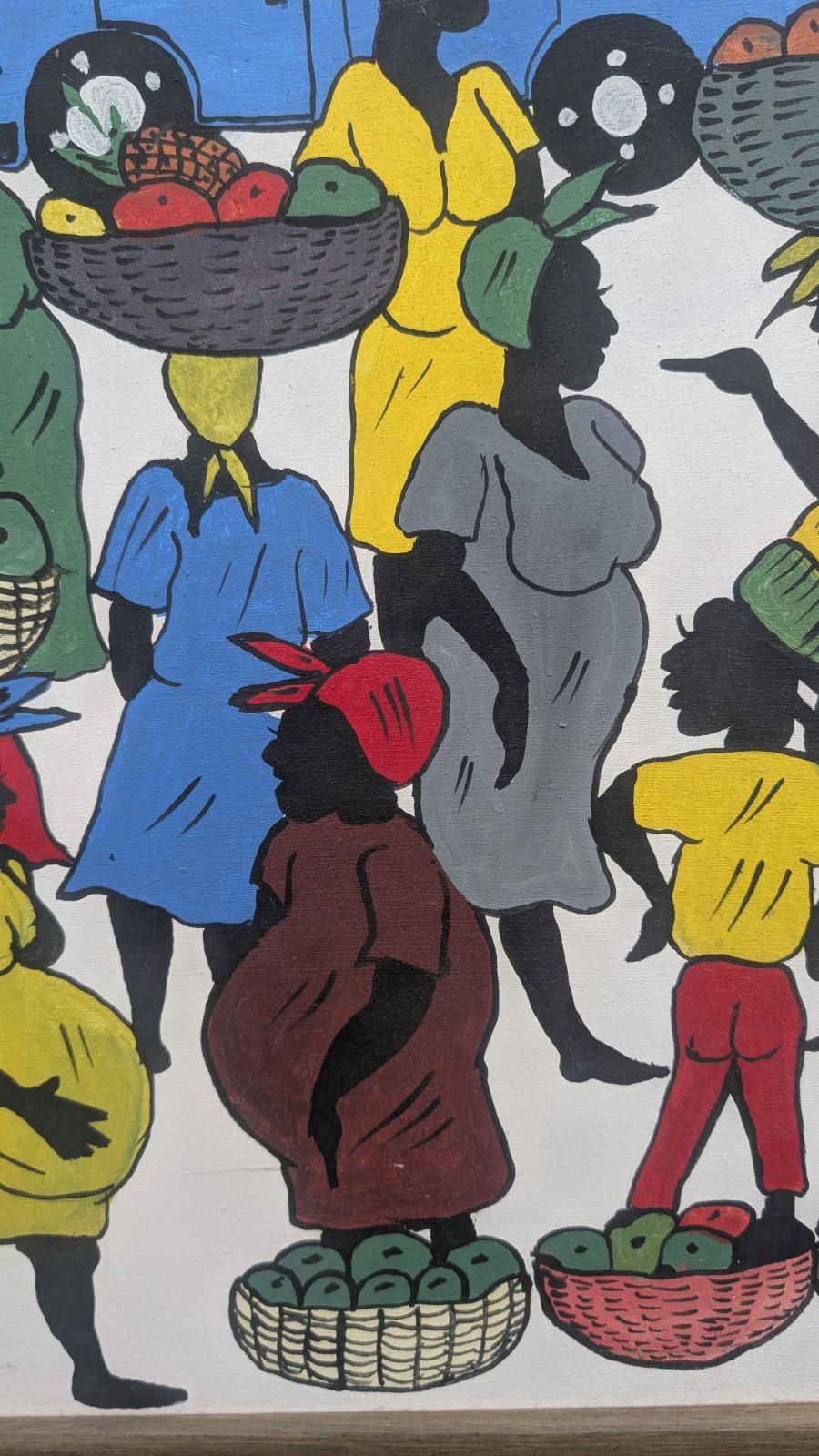 SUPERB COLOURFUL VINTAGE SIGNED OIL PAINTING ON CANVAS JEFF JAMAICA WEST INDIES