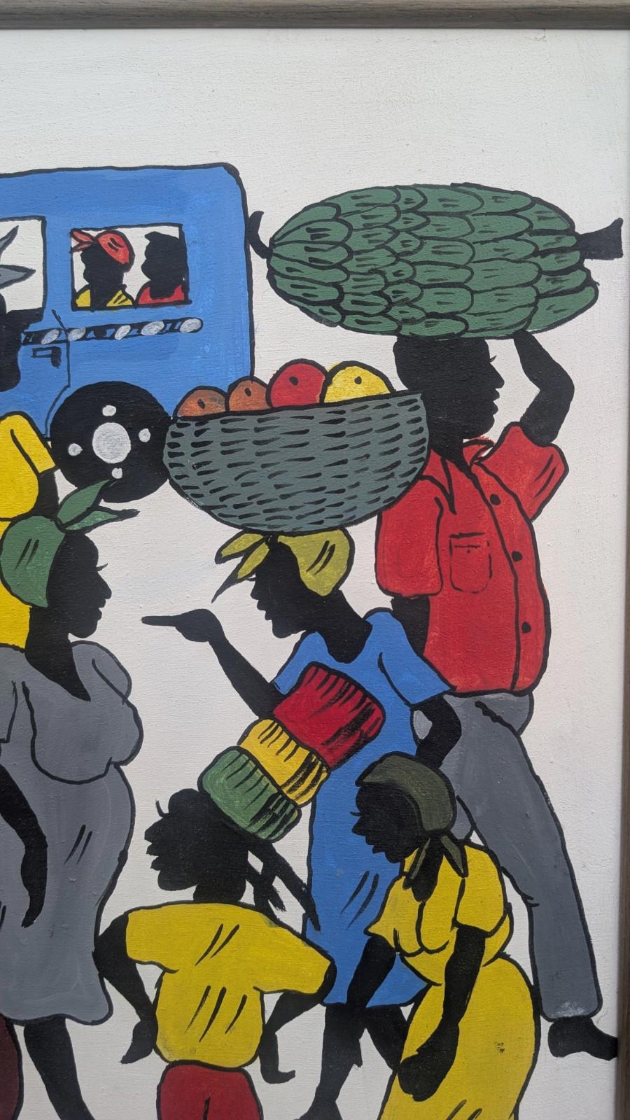 SUPERB COLOURFUL VINTAGE SIGNED OIL PAINTING ON CANVAS JEFF JAMAICA WEST INDIES