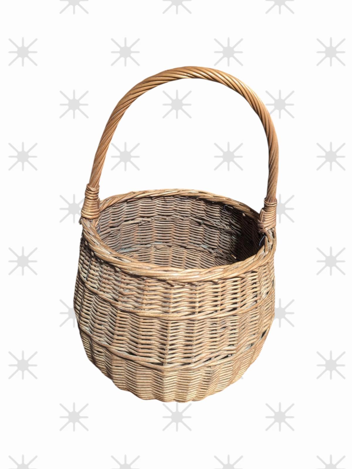 VTG Brown Wicker Hamper Basket Weave with Original Material 18" x 11"