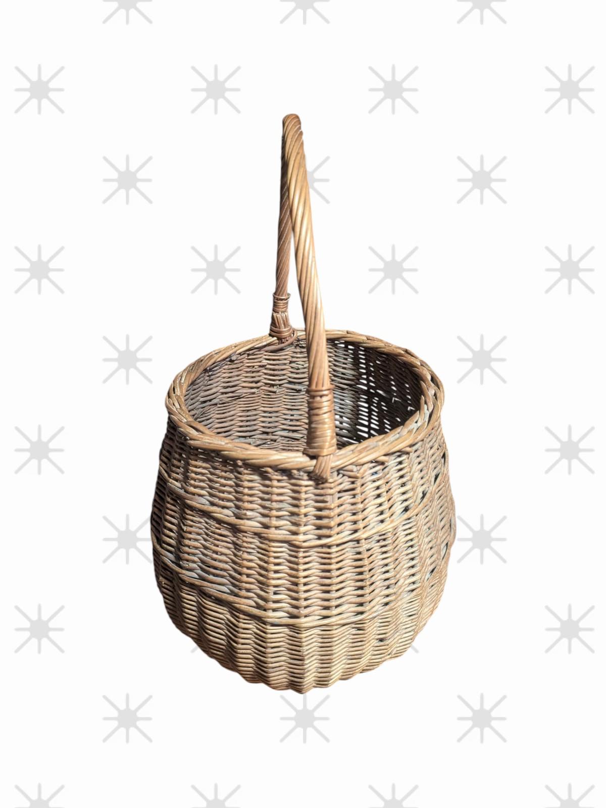 VTG Brown Wicker Hamper Basket Weave with Original Material 18" x 11"