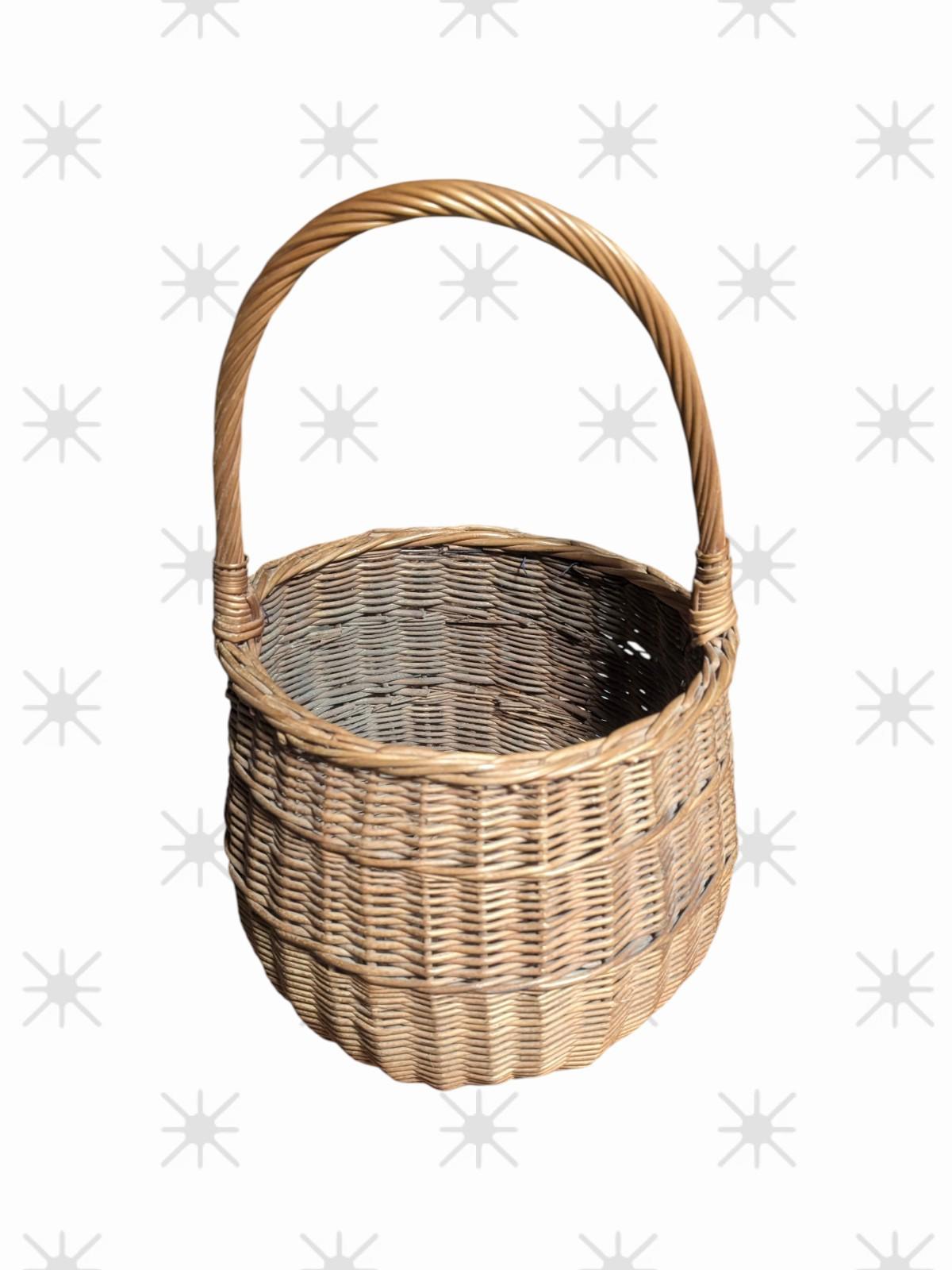 VTG Brown Wicker Hamper Basket Weave with Original Material 18" x 11"