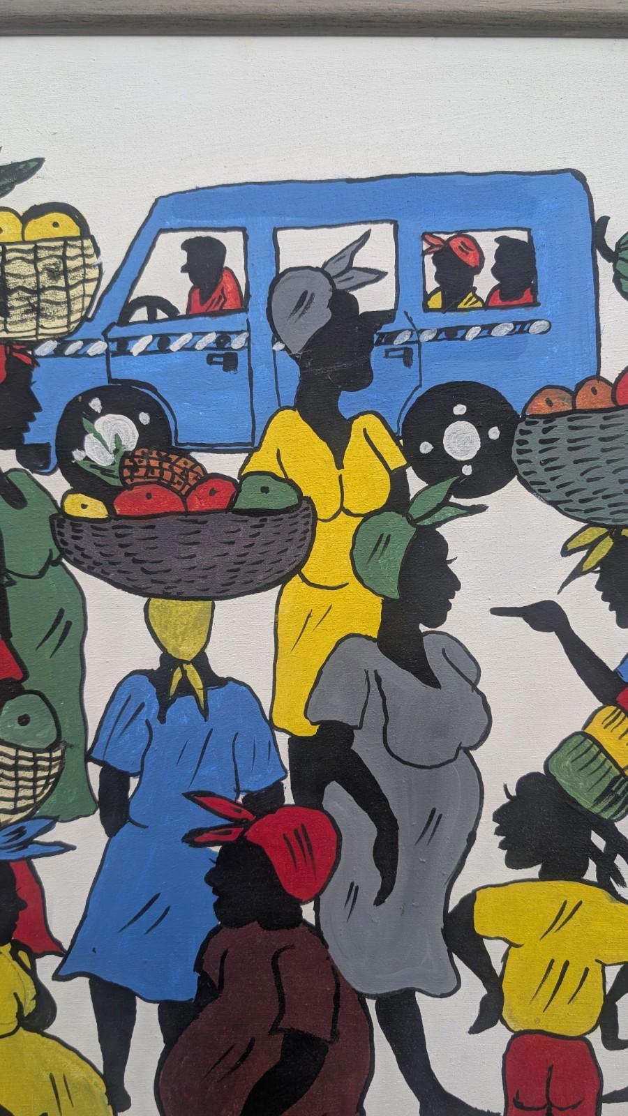 SUPERB COLOURFUL VINTAGE SIGNED OIL PAINTING ON CANVAS JEFF JAMAICA WEST INDIES