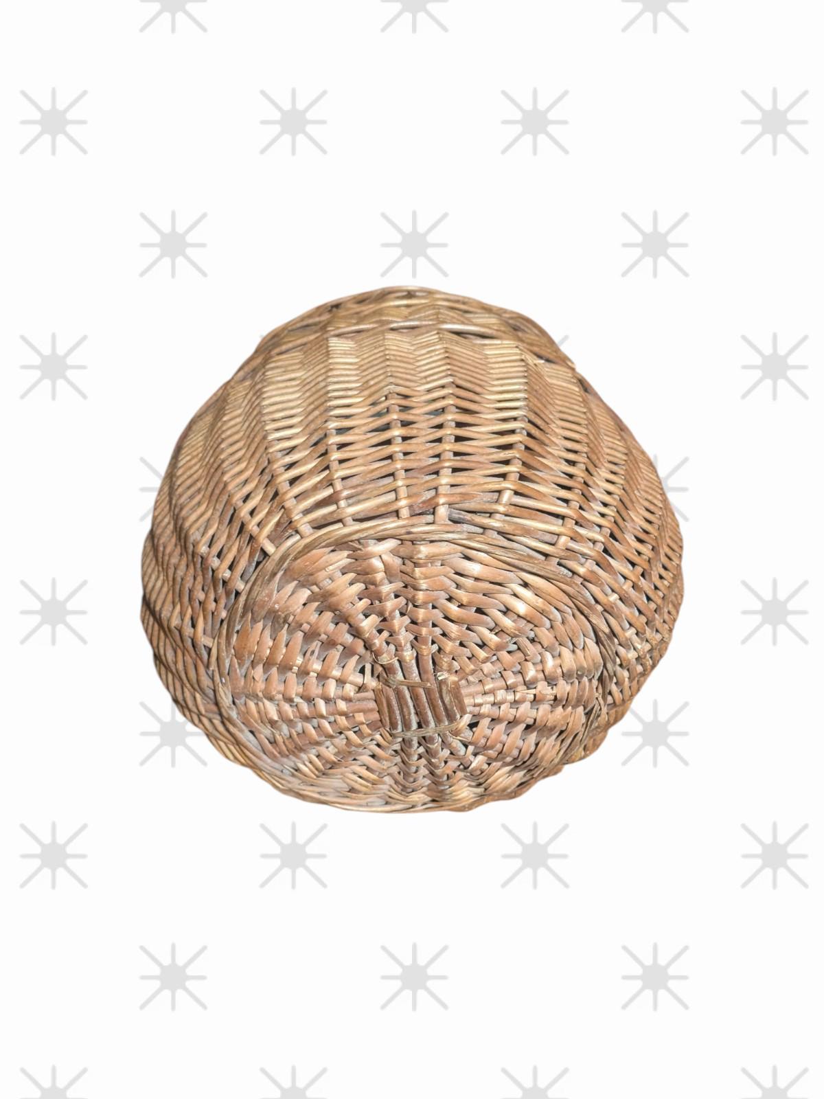 VTG Brown Wicker Hamper Basket Weave with Original Material 18" x 11"