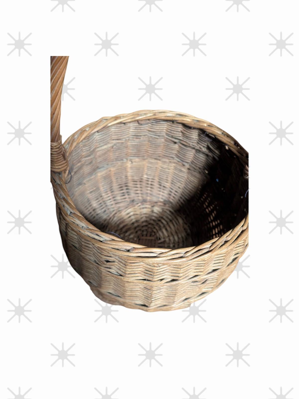 VTG Brown Wicker Hamper Basket Weave with Original Material 18" x 11"