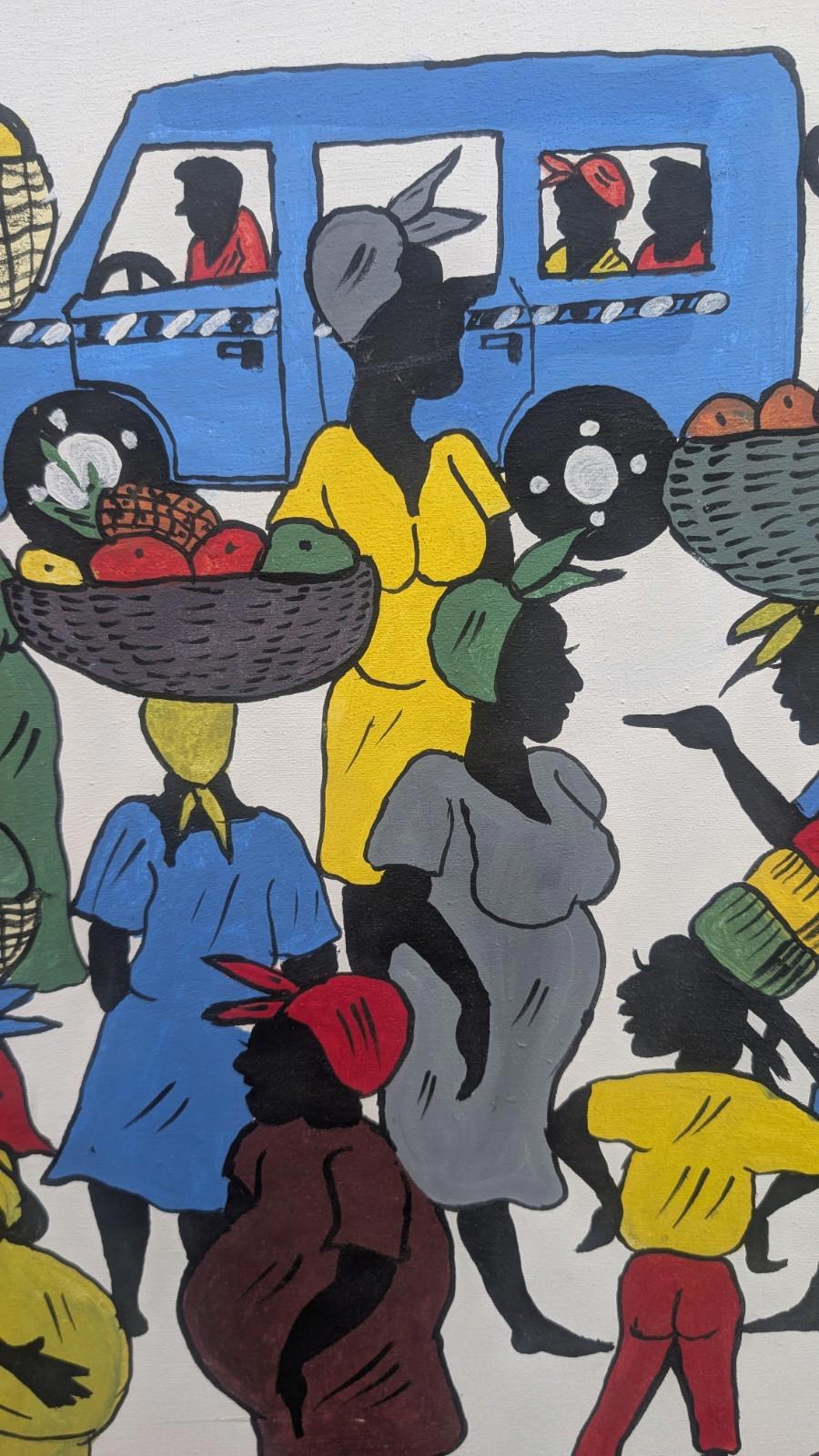 SUPERB COLOURFUL VINTAGE SIGNED OIL PAINTING ON CANVAS JEFF JAMAICA WEST INDIES