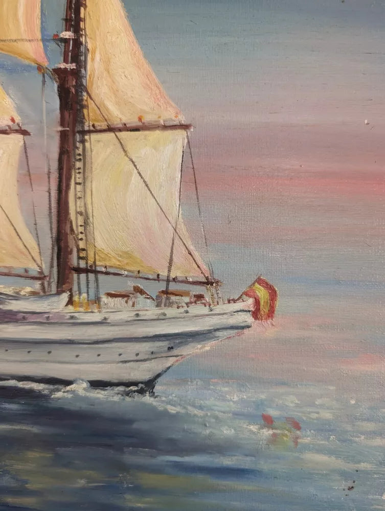 Superbly Colourful Sailing Ship oil painting On Canvas seascape Gilt Framed Big