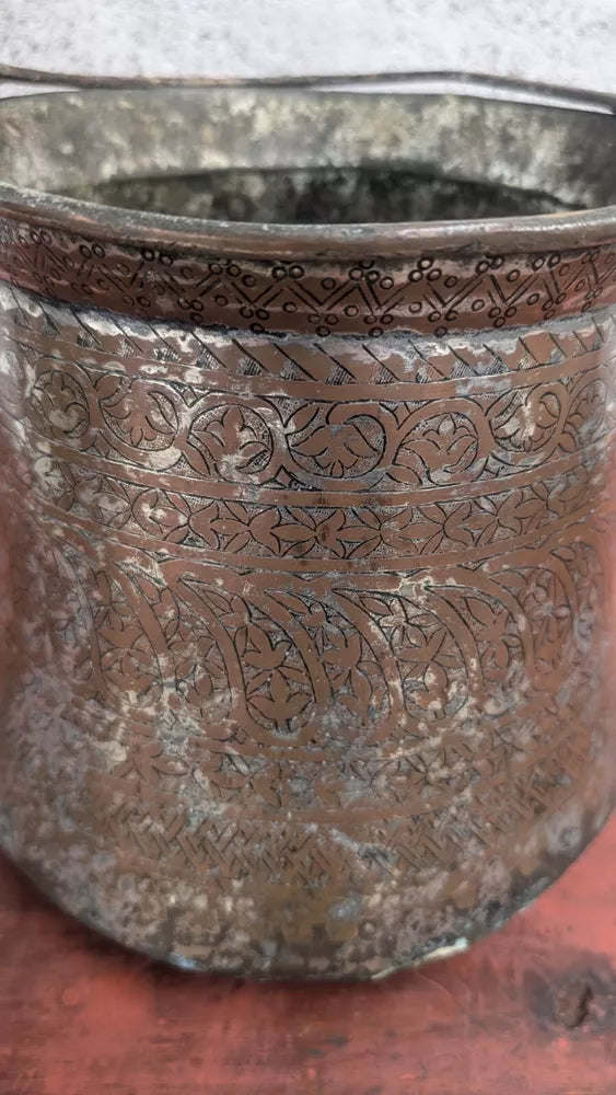 Beautiful Persian Hammered Copper Iron Vessel Planter Pot See Pictures Antique