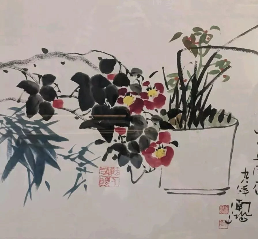 Beautiful Chinese Floral Watercolour Painting Signed Stamped Framed Vintage