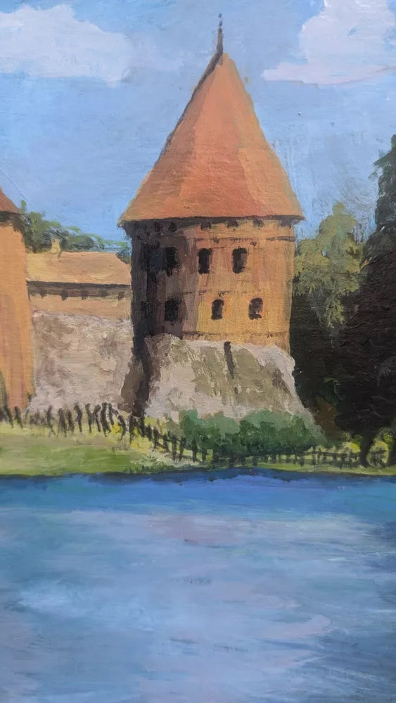 Trakai Castle in Lithuania Oil On Board Bright Colourful Painting Ready 4 Frame