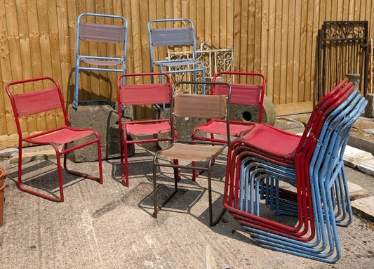 OLD SCHOOL Vintage  Stacking Chairs Tubular Steel With Frame Canvas Seat & Back