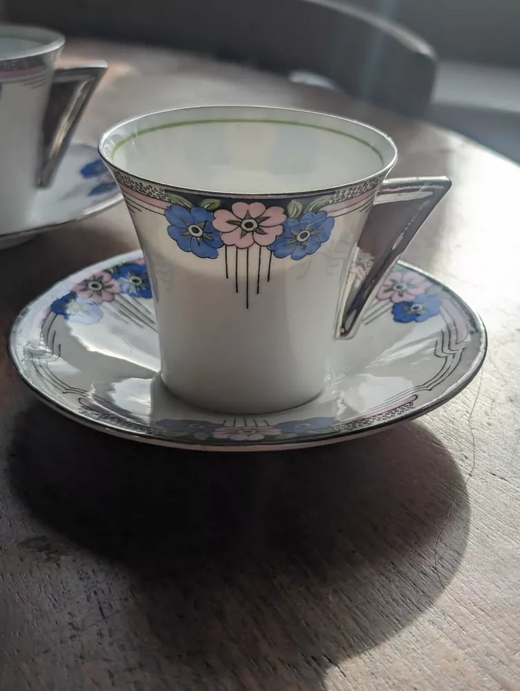 4 Fabulous Art Deco CWS WINDSOR CHINA Tea/Coffee Cups & Saucers RARE Beautiful