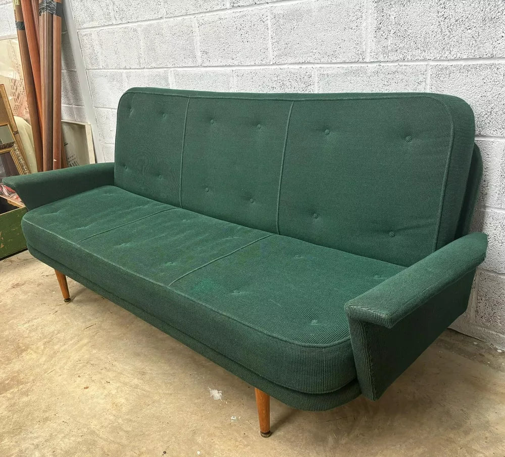 Mid Century Scandinavian Sofa Bed 1950’s MCM Steel Frame Sprung fantastic Condition