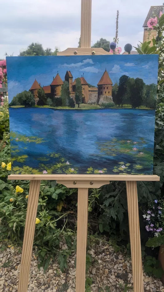 Trakai Castle in Lithuania Oil On Board Bright Colourful Painting Ready 4 Frame