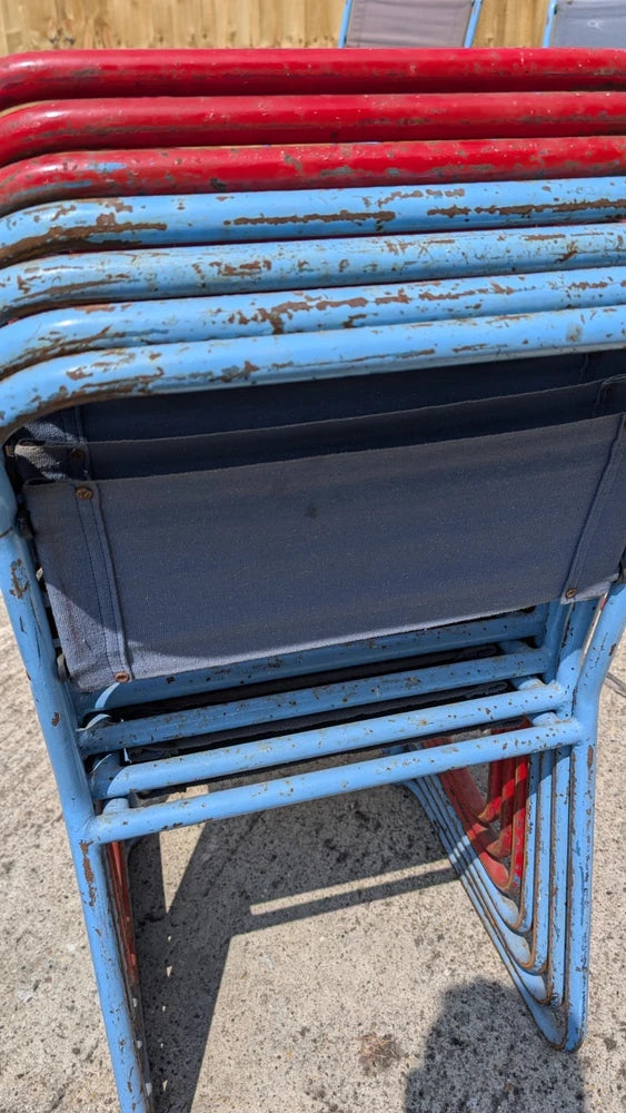 OLD SCHOOL Vintage  Stacking Chairs Tubular Steel With Frame Canvas Seat & Back
