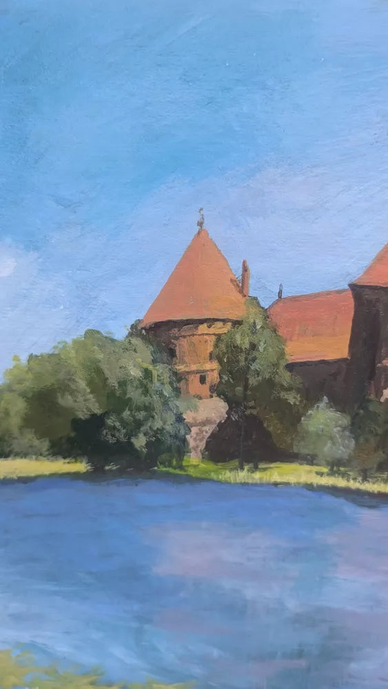 Trakai Castle in Lithuania Oil On Board Bright Colourful Painting Ready 4 Frame