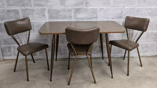 Rare Mid Century English Atomic 1960s Dining Table & 3 Chairs Vintage Stylish