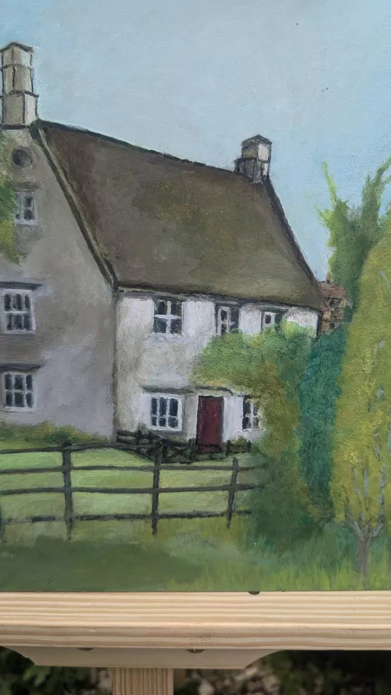 Beautiful English Cottage Oil On Board Bright Colourful Painting Ready To Frame