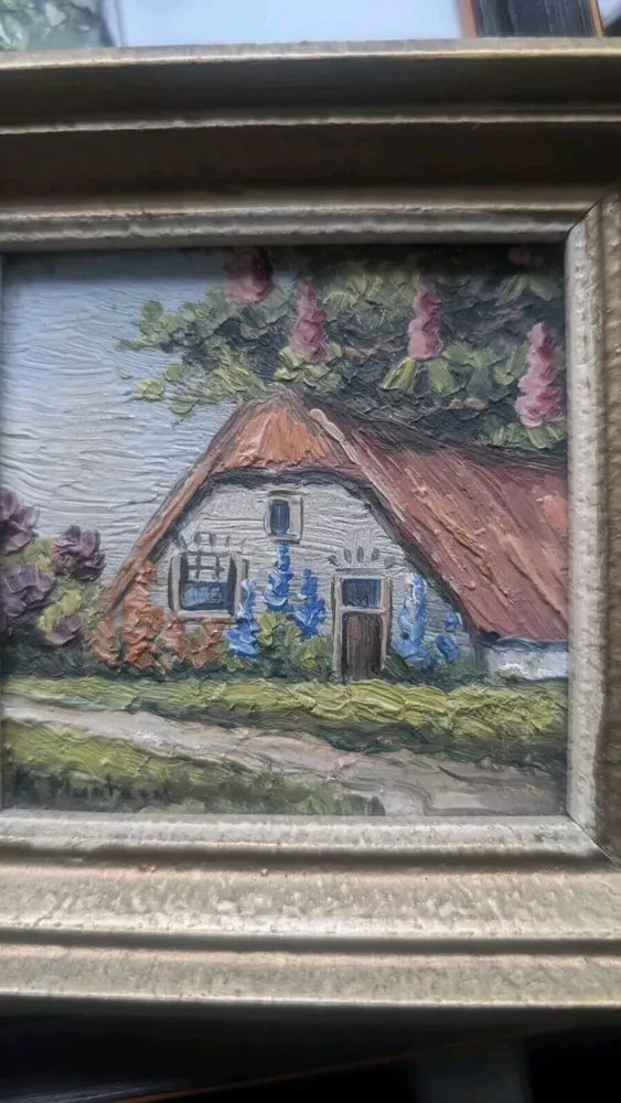 BEAUTIFUL VINTAGE MINIATURE COTTAGE LANDSCAPE OIL PAINTINGS GILT FRAMED SEE PICS