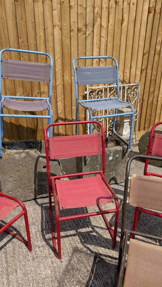 OLD SCHOOL Vintage  Stacking Chairs Tubular Steel With Frame Canvas Seat & Back