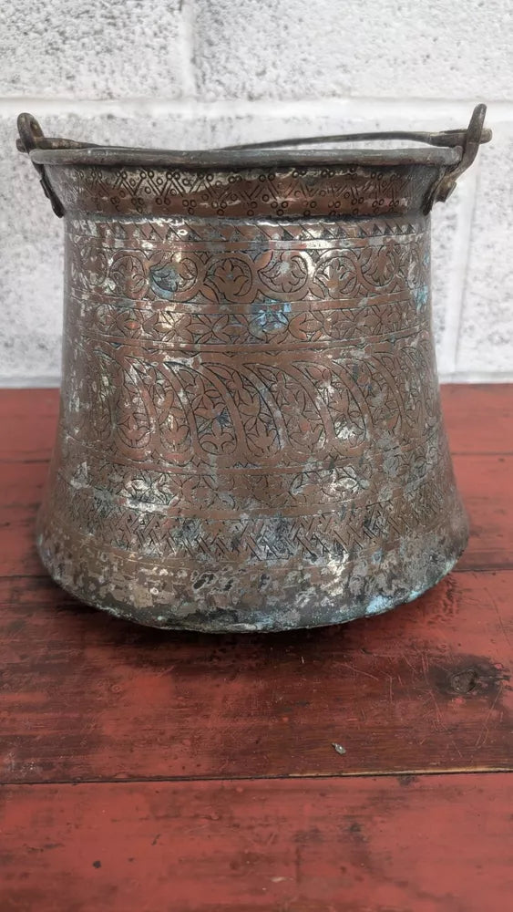 Beautiful Persian Hammered Copper Iron Vessel Planter Pot See Pictures Antique