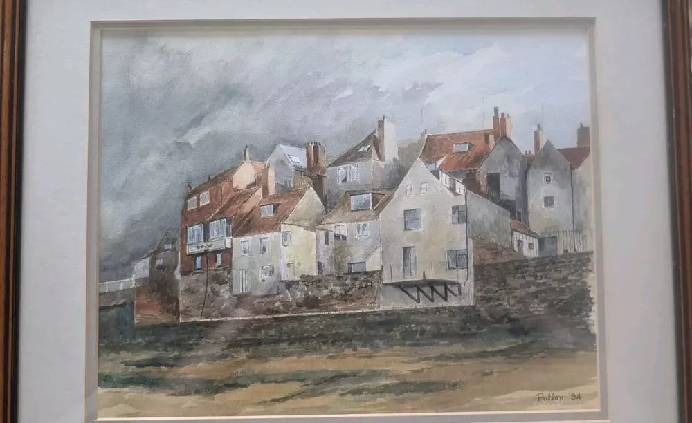 Coastal Village Scene Cornwall Beach Watercolour 'Pullan 94' Well Painted Framed