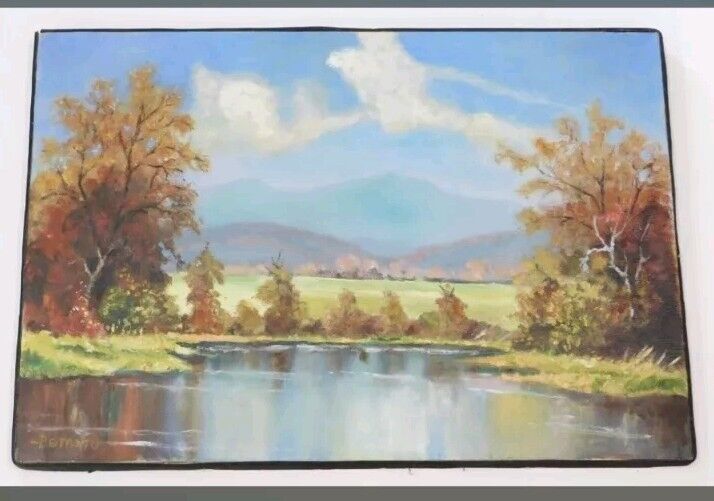 Colourful River Landscape By Bernard Original oil painting 38cm X 52cm Good