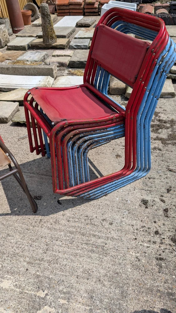 OLD SCHOOL Vintage  Stacking Chairs Tubular Steel With Frame Canvas Seat & Back