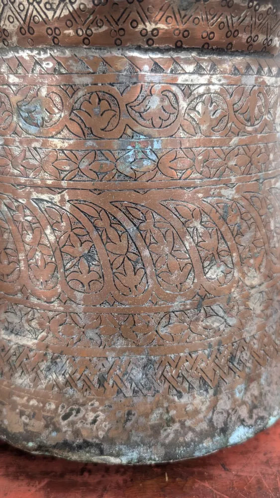 Beautiful Persian Hammered Copper Iron Vessel Planter Pot See Pictures Antique