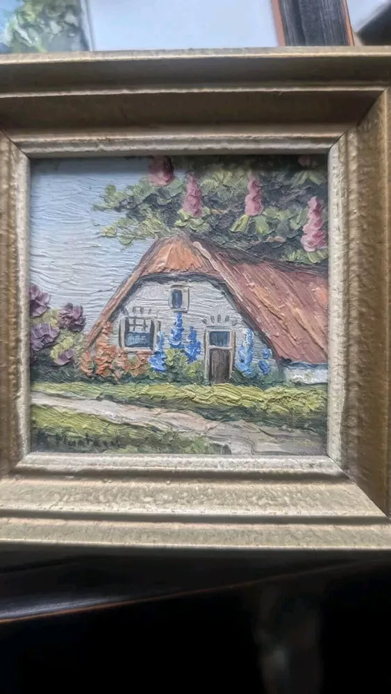 BEAUTIFUL VINTAGE MINIATURE COTTAGE LANDSCAPE OIL PAINTINGS GILT FRAMED SEE PICS