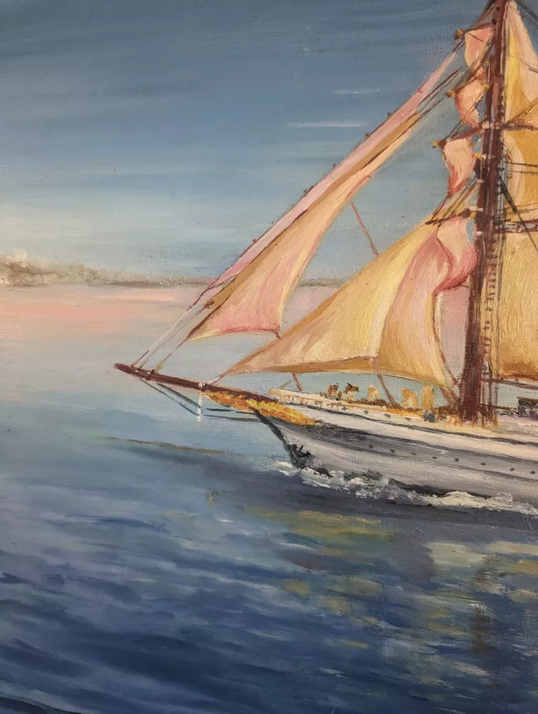 Superbly Colourful Sailing Ship oil painting On Canvas seascape Gilt Framed Big