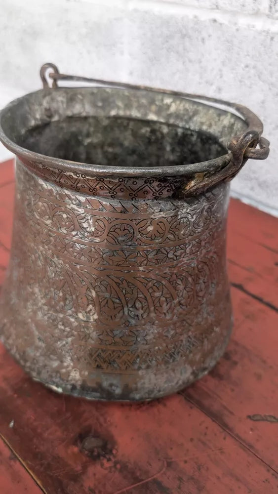 Beautiful Persian Hammered Copper Iron Vessel Planter Pot See Pictures Antique