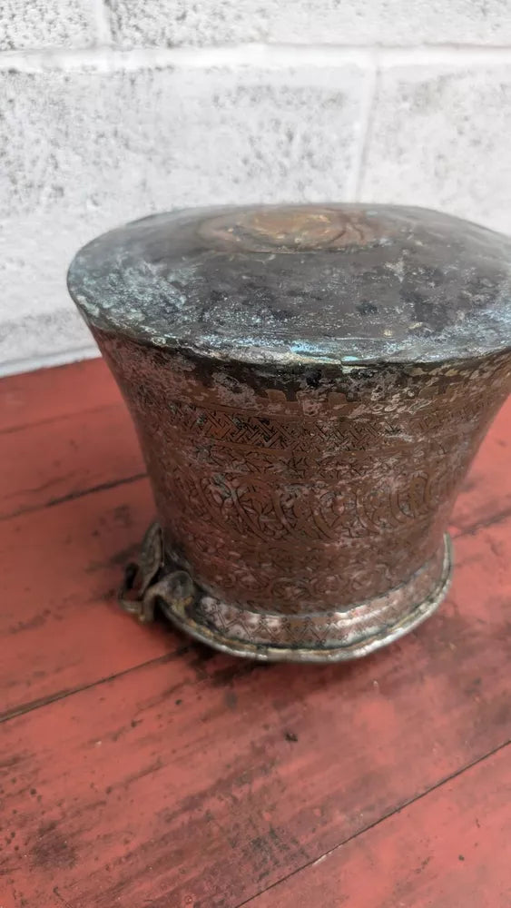 Beautiful Persian Hammered Copper Iron Vessel Planter Pot See Pictures Antique