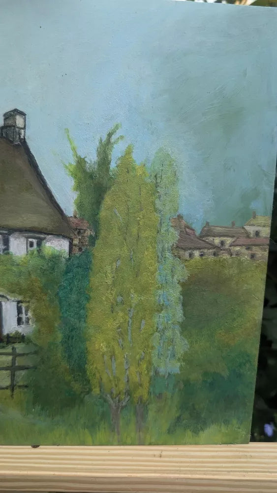 Beautiful English Cottage Oil On Board Bright Colourful Painting Ready To Frame