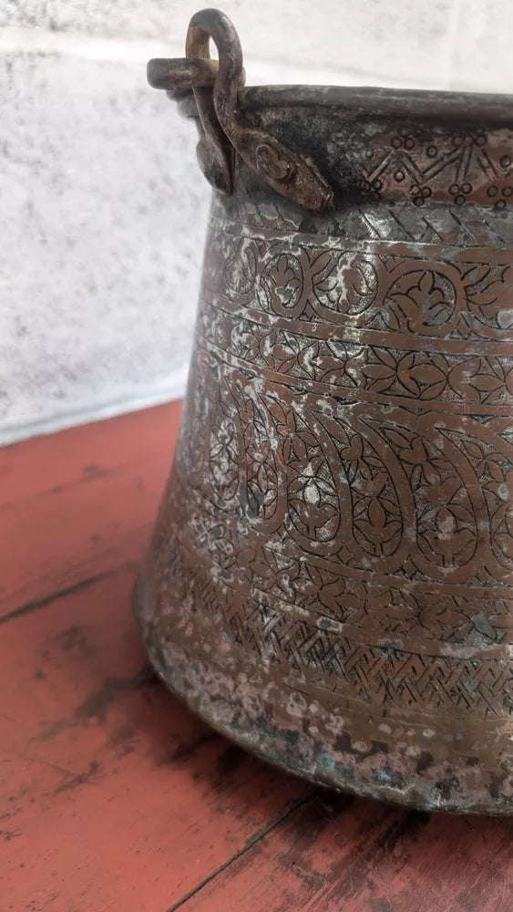 Beautiful Persian Hammered Copper Iron Vessel Planter Pot See Pictures Antique