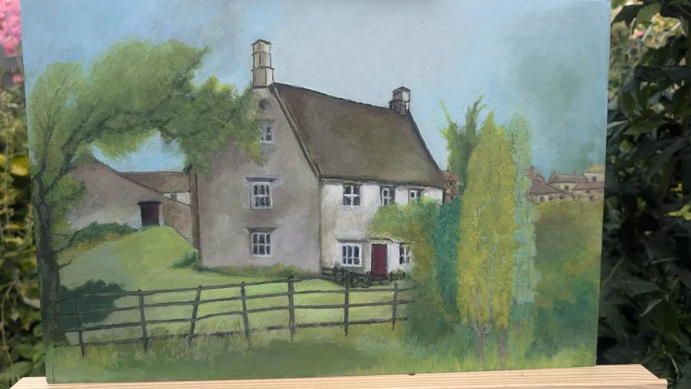 Beautiful English Cottage Oil On Board Bright Colourful Painting Ready To Frame