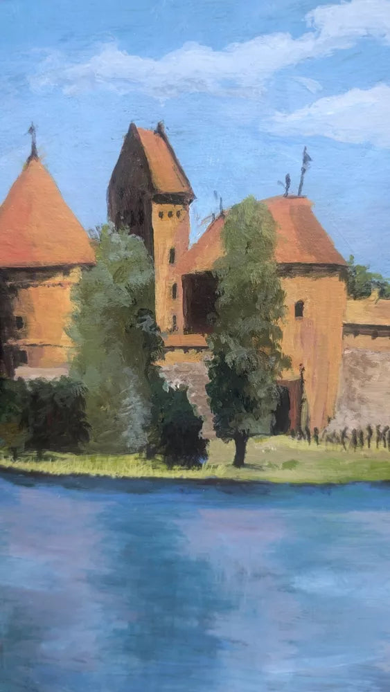 Trakai Castle in Lithuania Oil On Board Bright Colourful Painting Ready 4 Frame