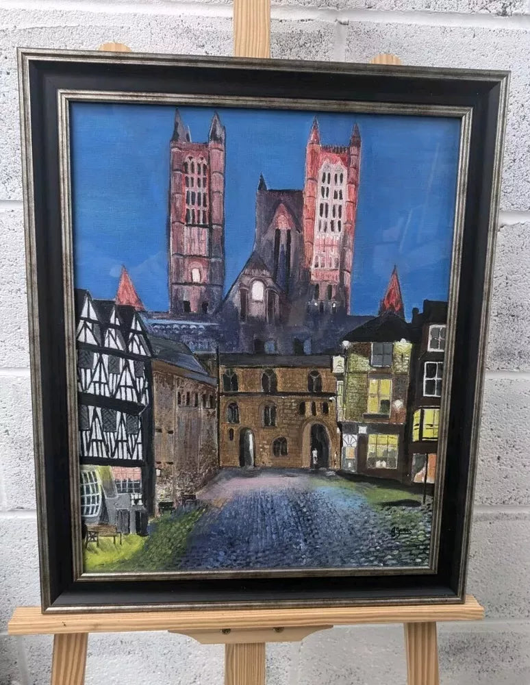 Lincoln Castle Square Joy James Acrylic On Canvas Bright Painting Framed &Glazed