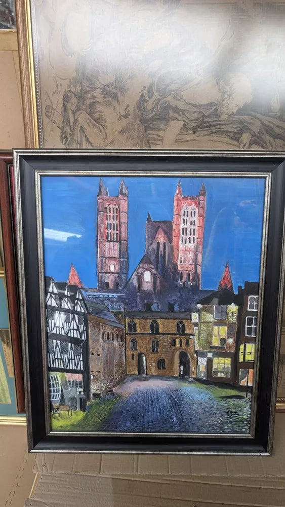 Lincoln Castle Square Joy James Acrylic On Canvas Bright Painting Framed &Glazed