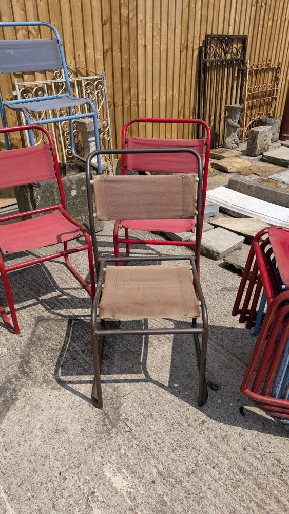 OLD SCHOOL Vintage  Stacking Chairs Tubular Steel With Frame Canvas Seat & Back