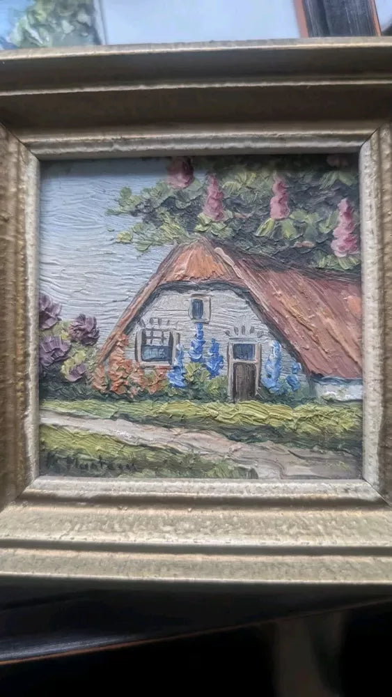 BEAUTIFUL VINTAGE MINIATURE COTTAGE LANDSCAPE OIL PAINTINGS GILT FRAMED SEE PICS