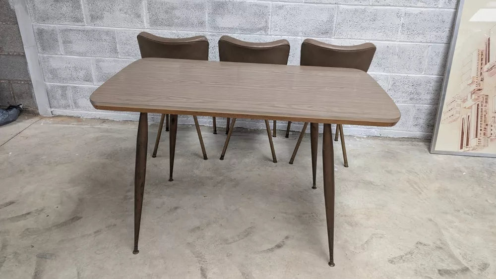 Rare Mid Century English Atomic 1960s Dining Table & 3 Chairs Vintage Stylish