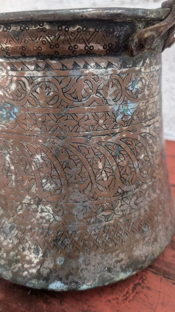 Beautiful Persian Hammered Copper Iron Vessel Planter Pot See Pictures Antique