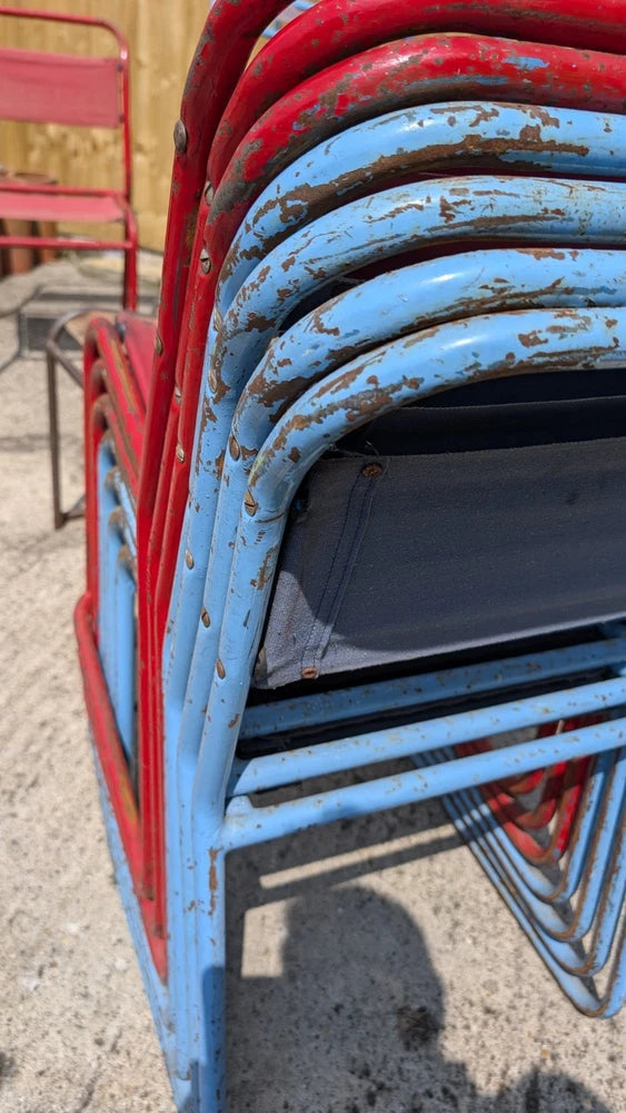 OLD SCHOOL Vintage  Stacking Chairs Tubular Steel With Frame Canvas Seat & Back
