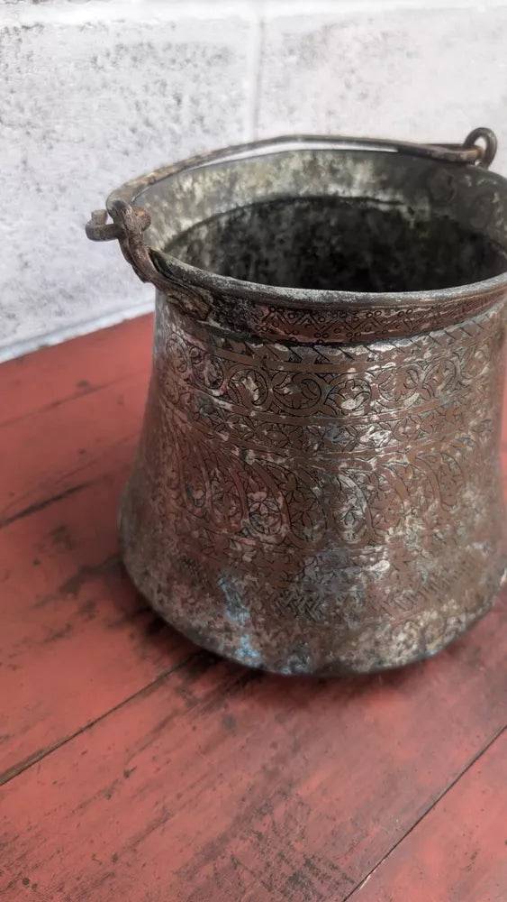 Beautiful Persian Hammered Copper Iron Vessel Planter Pot See Pictures Antique