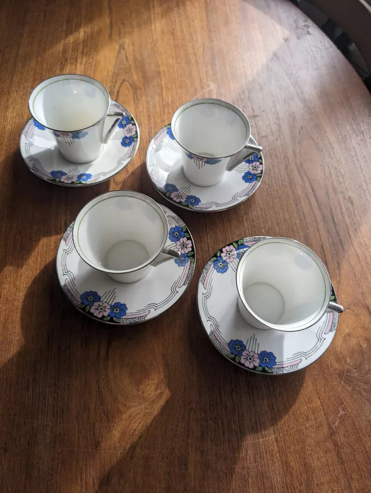 4 Fabulous Art Deco CWS WINDSOR CHINA Tea/Coffee Cups & Saucers RARE Beautiful