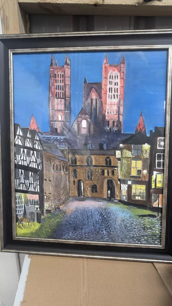 Lincoln Castle Square Joy James Acrylic On Canvas Bright Painting Framed &Glazed