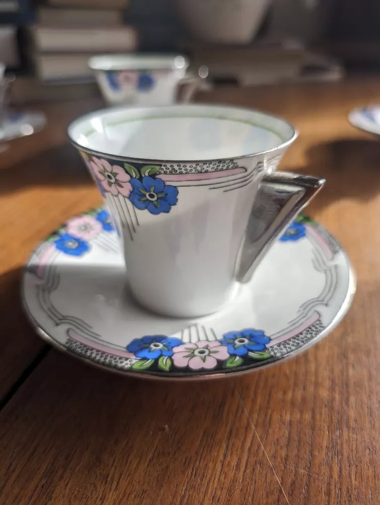 4 Fabulous Art Deco CWS WINDSOR CHINA Tea/Coffee Cups & Saucers RARE Beautiful