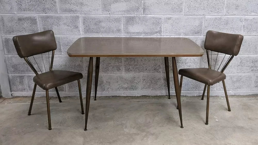 Rare Mid Century English Atomic 1960s Dining Table & 3 Chairs Vintage Stylish