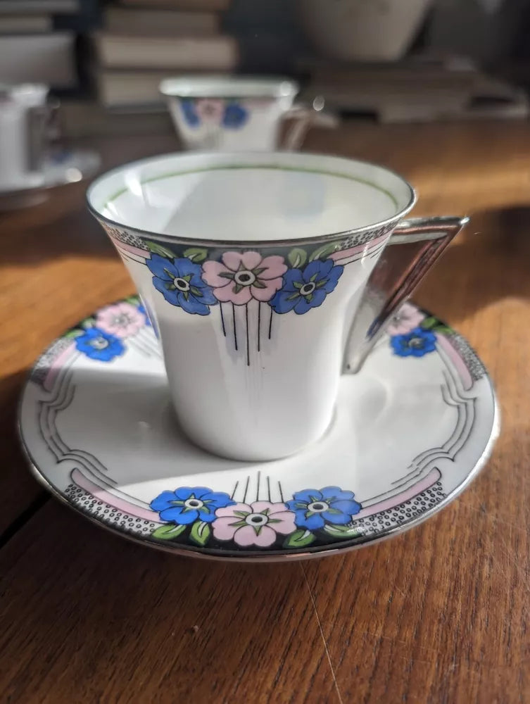 4 Fabulous Art Deco CWS WINDSOR CHINA Tea/Coffee Cups & Saucers RARE Beautiful